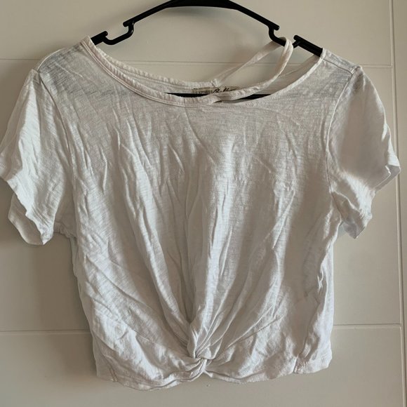 Express White Short Sleeve Crop Top - Picture 1 of 5